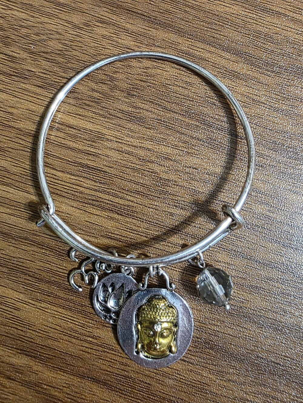 Silver-Tone Buddha Charm Bangle Bracelet - Two-Tone Gold & Silver